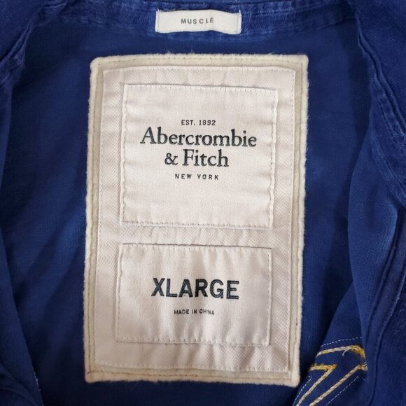 VTG Y2K Abercrombie & Fitch XL Muscle Blue Distressed Hoodie Button Front Jacket - Picture 12 of 16